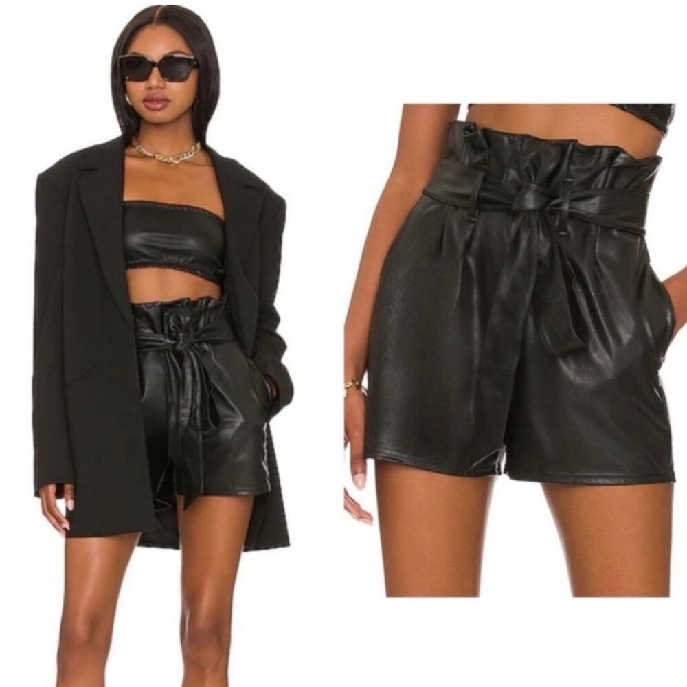 Commando Paperbag Faux Leather Shorts Black Small Tie Waist